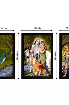 eCraftIndia Set of 3 Radha Krishna Satin Matt Texture UV Art Painting