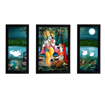 eCraftIndia Set of 3 Radha Krishna Satin Matt Texture UV Art Painting 1