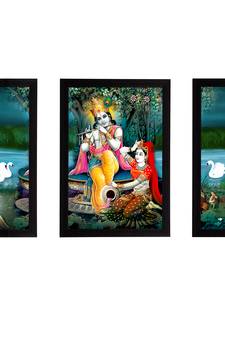 eCraftIndia Set of 3 Radha Krishna Satin Matt Texture UV Art Painting