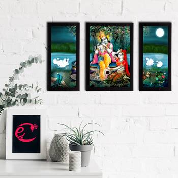 eCraftIndia Set of 3 Radha Krishna Satin Matt Texture UV Art Painting 2