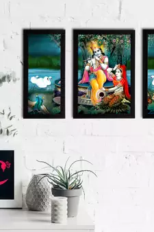 eCraftIndia Set of 3 Radha Krishna Satin Matt Texture UV Art Painting