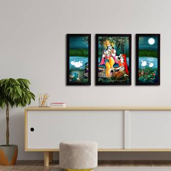 eCraftIndia Set of 3 Radha Krishna Satin Matt Texture UV Art Painting 3