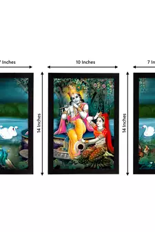 eCraftIndia Set of 3 Radha Krishna Satin Matt Texture UV Art Painting