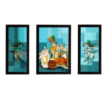 eCraftIndia Set of 3 Lord Krishna Satin Matt Texture UV Art Painting 1