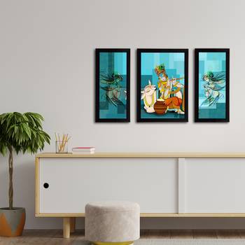 eCraftIndia Set of 3 Lord Krishna Satin Matt Texture UV Art Painting 3