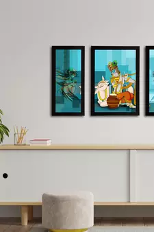 eCraftIndia Set of 3 Lord Krishna Satin Matt Texture UV Art Painting
