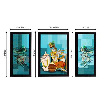 eCraftIndia Set of 3 Lord Krishna Satin Matt Texture UV Art Painting 4