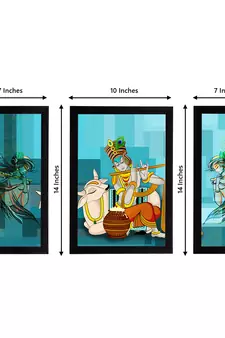 eCraftIndia Set of 3 Lord Krishna Satin Matt Texture UV Art Painting