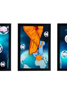 eCraftIndia Set of 3 Lord Krishna Satin Matt Texture UV Art Painting