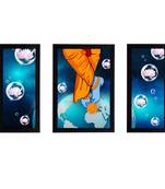eCraftIndia Set of 3 Lord Krishna Satin Matt Texture UV Art Painting