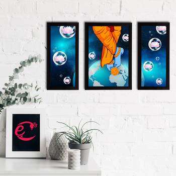 eCraftIndia Set of 3 Lord Krishna Satin Matt Texture UV Art Painting 2