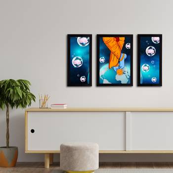 eCraftIndia Set of 3 Lord Krishna Satin Matt Texture UV Art Painting 3