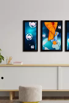 eCraftIndia Set of 3 Lord Krishna Satin Matt Texture UV Art Painting
