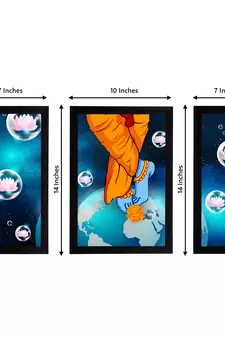 eCraftIndia Set of 3 Lord Krishna Satin Matt Texture UV Art Painting