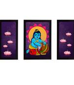 eCraftIndia Set of 3 Lord Krishna Satin Matt Texture UV Art Painting