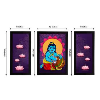 eCraftIndia Set of 3 Lord Krishna Satin Matt Texture UV Art Painting 4