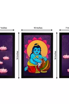 eCraftIndia Set of 3 Lord Krishna Satin Matt Texture UV Art Painting