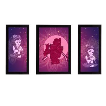 eCraftIndia Set of 3 Lord Krishna Satin Matt Texture UV Art Painting 1