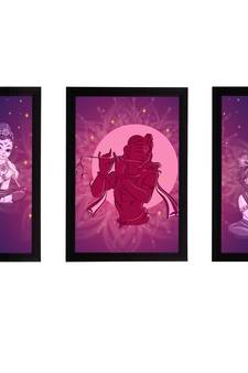 eCraftIndia Set of 3 Lord Krishna Satin Matt Texture UV Art Painting