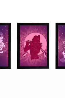 eCraftIndia Set of 3 Lord Krishna Satin Matt Texture UV Art Painting