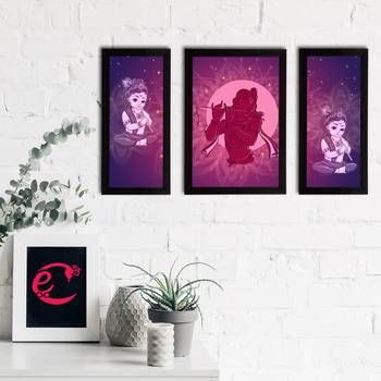 eCraftIndia Set of 3 Lord Krishna Satin Matt Texture UV Art Painting 2