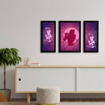 eCraftIndia Set of 3 Lord Krishna Satin Matt Texture UV Art Painting 3