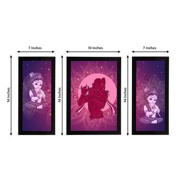 eCraftIndia Set of 3 Lord Krishna Satin Matt Texture UV Art Painting 4