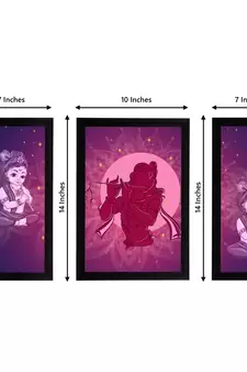 eCraftIndia Set of 3 Lord Krishna Satin Matt Texture UV Art Painting