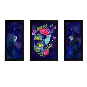 eCraftIndia Set of 3 Lord Krishna Satin Matt Texture UV Art Painting 1