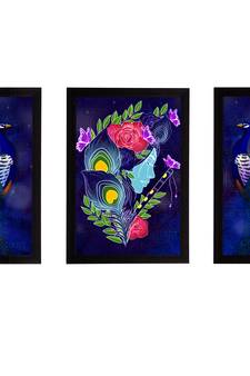eCraftIndia Set of 3 Lord Krishna Satin Matt Texture UV Art Painting