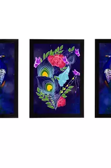 eCraftIndia Set of 3 Lord Krishna Satin Matt Texture UV Art Painting