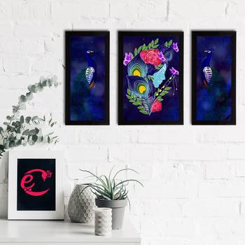 eCraftIndia Set of 3 Lord Krishna Satin Matt Texture UV Art Painting 2