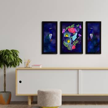 eCraftIndia Set of 3 Lord Krishna Satin Matt Texture UV Art Painting 3