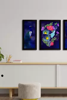 eCraftIndia Set of 3 Lord Krishna Satin Matt Texture UV Art Painting