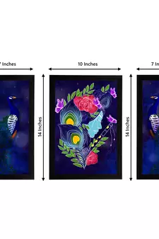 eCraftIndia Set of 3 Lord Krishna Satin Matt Texture UV Art Painting