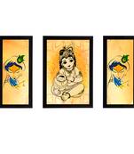 eCraftIndia Set of 3 Lord Krishna Satin Matt Texture UV Art Painting