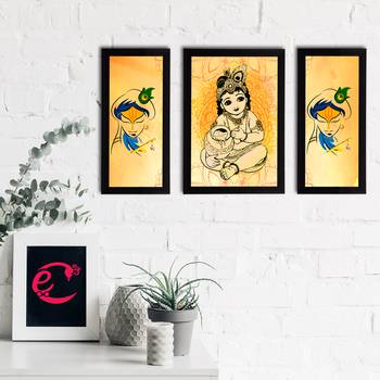 eCraftIndia Set of 3 Lord Krishna Satin Matt Texture UV Art Painting 2