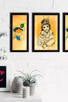 eCraftIndia Set of 3 Lord Krishna Satin Matt Texture UV Art Painting