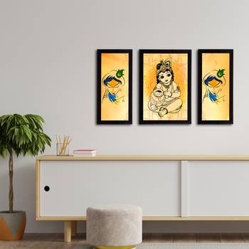 eCraftIndia Set of 3 Lord Krishna Satin Matt Texture UV Art Painting 3