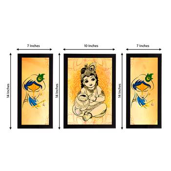 eCraftIndia Set of 3 Lord Krishna Satin Matt Texture UV Art Painting 4