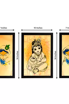 eCraftIndia Set of 3 Lord Krishna Satin Matt Texture UV Art Painting