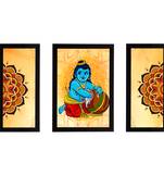eCraftIndia Set of 3 Lord Krishna Satin Matt Texture UV Art Painting