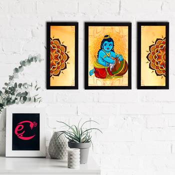 eCraftIndia Set of 3 Lord Krishna Satin Matt Texture UV Art Painting 2