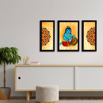 eCraftIndia Set of 3 Lord Krishna Satin Matt Texture UV Art Painting 3