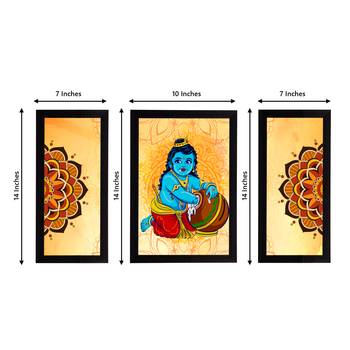 eCraftIndia Set of 3 Lord Krishna Satin Matt Texture UV Art Painting 4