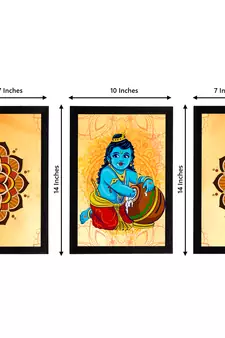 eCraftIndia Set of 3 Lord Krishna Satin Matt Texture UV Art Painting