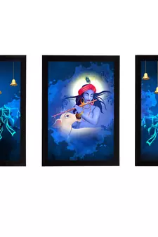 eCraftIndia Set of 3 Lord Krishna Satin Matt Texture UV Art Painting