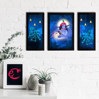 eCraftIndia Set of 3 Lord Krishna Satin Matt Texture UV Art Painting 2
