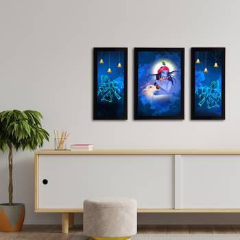 eCraftIndia Set of 3 Lord Krishna Satin Matt Texture UV Art Painting 3