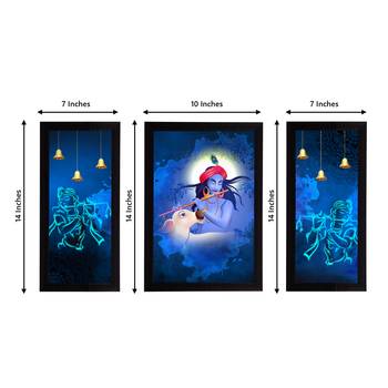 eCraftIndia Set of 3 Lord Krishna Satin Matt Texture UV Art Painting 4